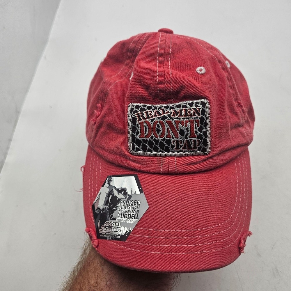 VTG Cage Fighter Hat Cap Snap Back Mens One Size Red MMA Real Men Don't Tap
